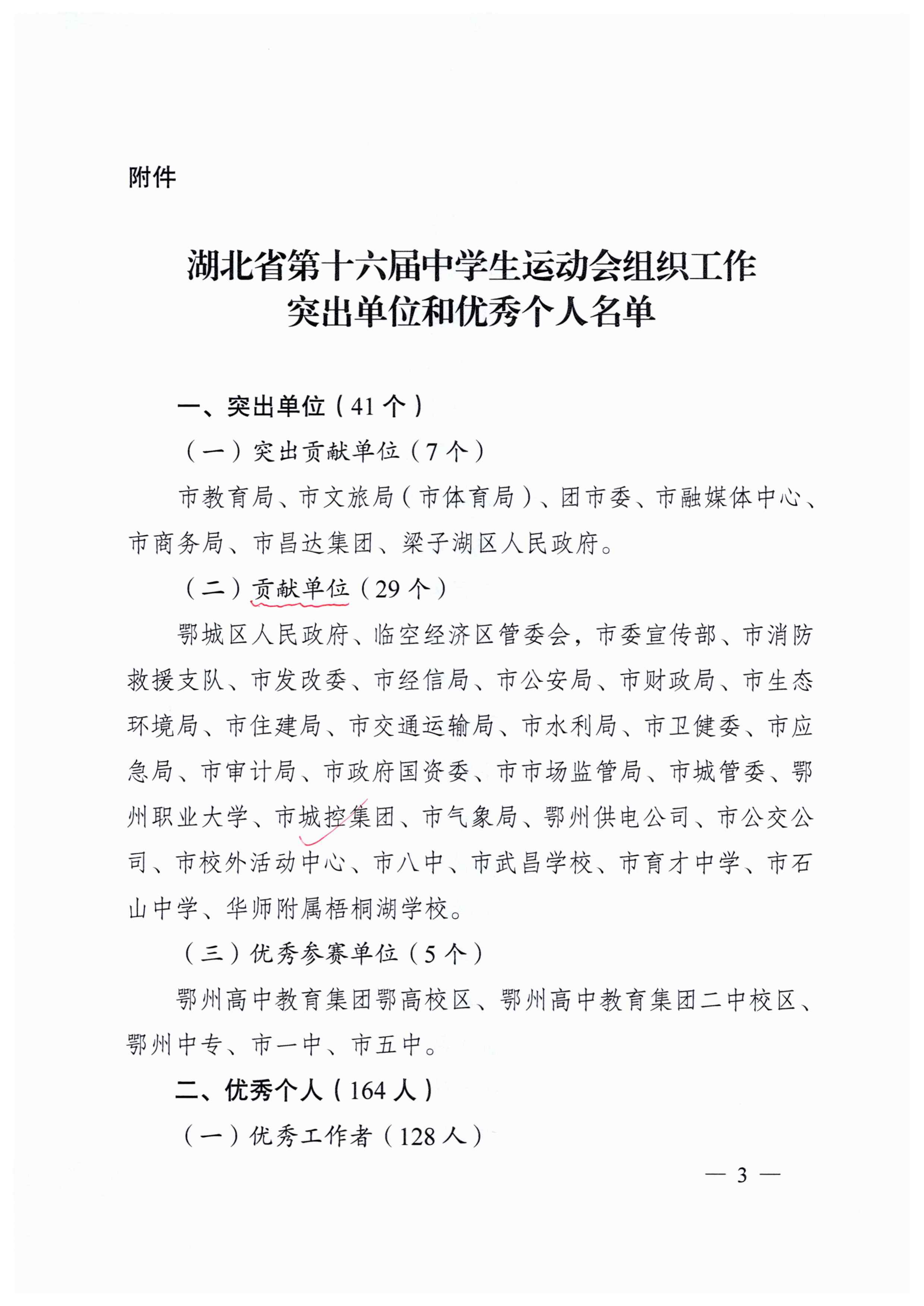 關于表揚湖北省第十六屆中學生運動會組織工作突出單位和優(yōu)秀個人的通報_02